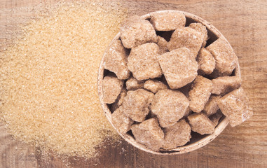 Cubes of sugar - brown sugar cane.