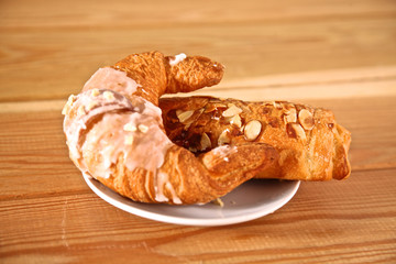 glass of strawberry lemonade closeup , delicious desserts - Sa cher cake and Opera . Chocolate with strawberries on plate table in restaurant . Excellent choice sweet .