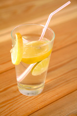 Citrus lemonade with lime and mint, selective focus