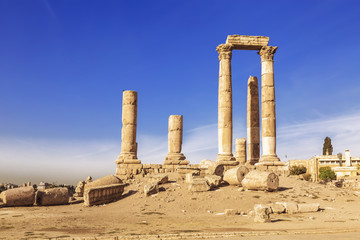 The ruins of the temple of Hercules in the citadel of Amman, Jordan