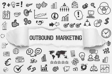 Outbound Marketing / weißes Papier mit Symbole