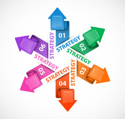 Infographics template with arrows by circle. Infographics for business presentations or information banner.