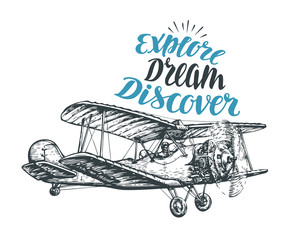 Retro biplane. Airplane sketch. Travel vector illustration © ~ Bitter ~