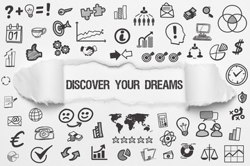 Discover Your Dreams / weißes Papier mit Symbole