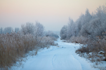 Obraz na płótnie Canvas Winter road in the morning