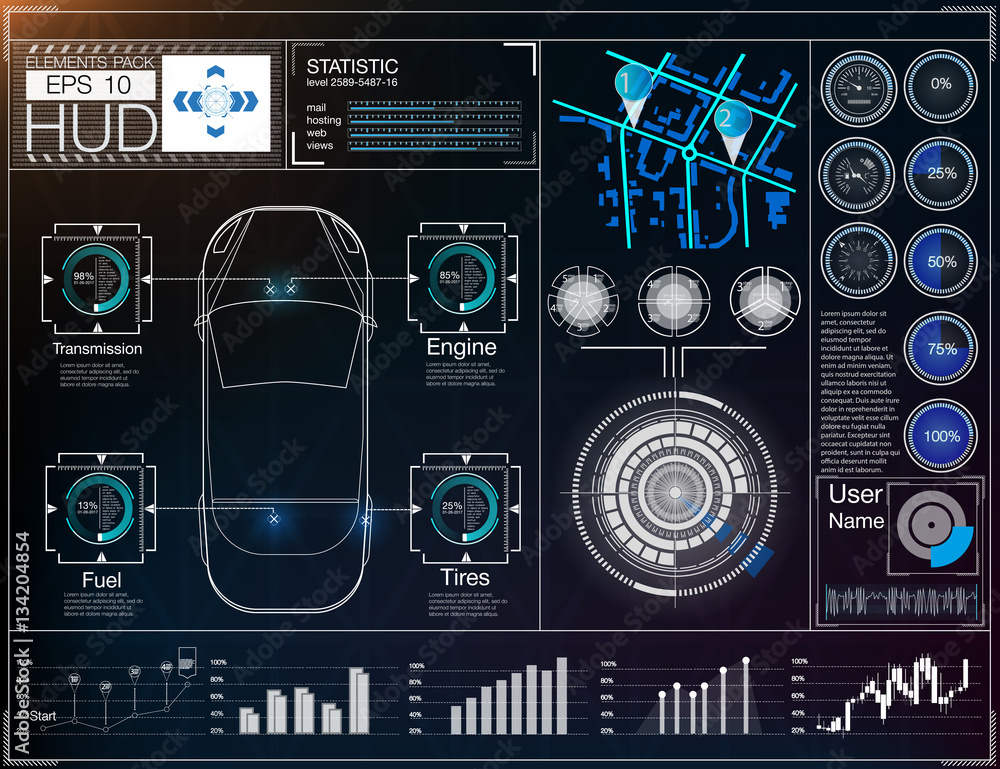 Poster futuristic user interface. hud ui. abstract virtual graphic touch user interface. cars infographic. 