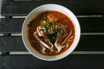 Noodle soup with squid