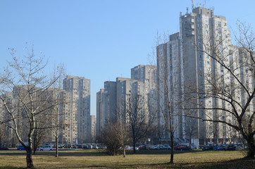 Block of modern residential building with many apartments
