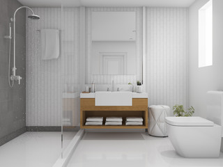 Naklejka na ściany i meble 3d rendering brick minimal toilet and bathroom