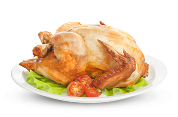 Roasted chicken isolated on white background