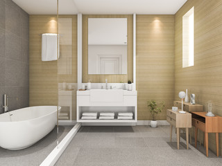 Fototapeta na wymiar 3d rendering beech wood bathroom with light from window