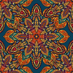Ornate floral seamless texture, endless pattern with vintage mandala elements.