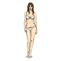 Vector Sketch Fashion Female Model in Underwear