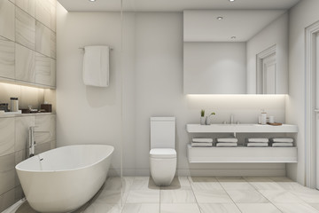 Naklejka na ściany i meble 3d rendering white tile marble luxury bathroom