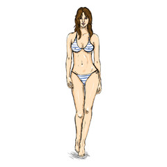Vector Sketch Fashion Female Model in Bikini