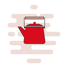 Kettle color thin line icon. Cloud background