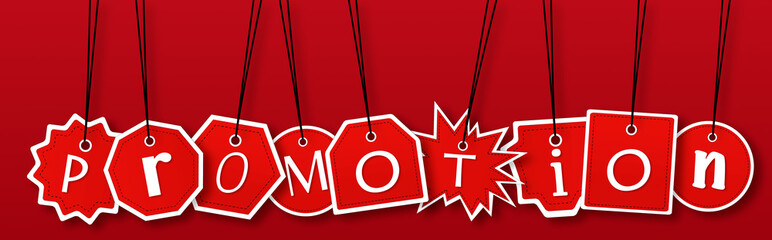 Concept of sales labels with promotion text printed on it