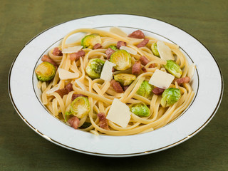 Pancetta and Brussel Sprout Linguine