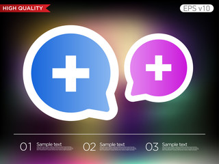 Colored icon or button of plus symbol with background