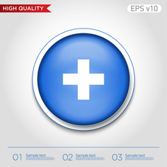 Colored icon or button of plus symbol with background