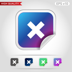 Colored icon or button of delete or cross symbol with background