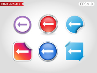 Colored icon or button of left arrow symbol with background