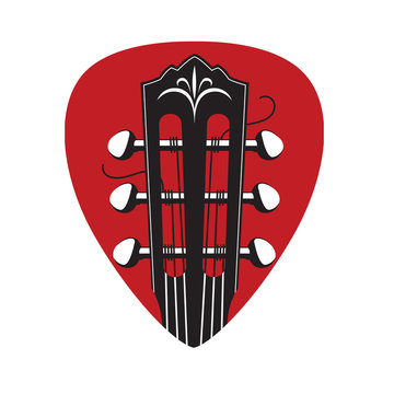 abstract image of guitar neck with red pick