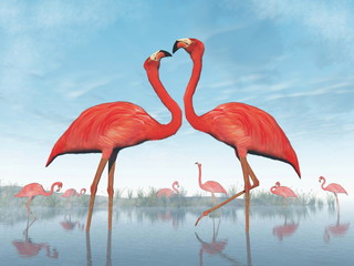 Obraz premium Flamingos courtship - 3D render