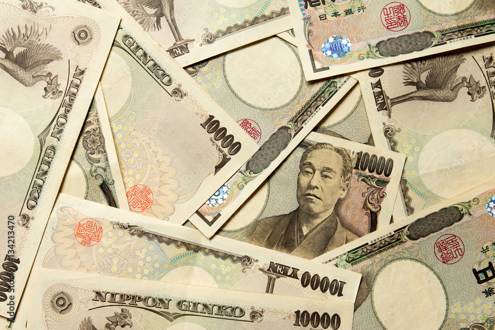 Wall mural group of japanese bank note 10000 yen background