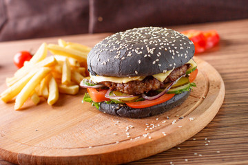 Black Hamburger with meat cutlet