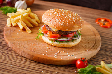 Hamburger with meat cutlet