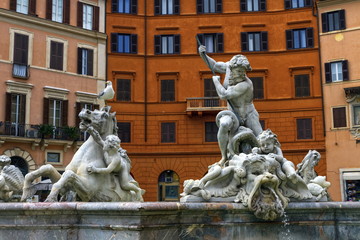 Fototapeta na wymiar Fontana del Nettuno, fountain of Neptune, Piazza Navona, Roma, Italy
