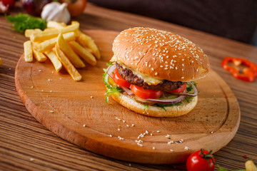 Hamburger with meat cutlet