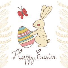 Cute easter card with easter bunny holding egg