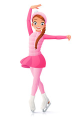 Vector cute smiling young girl figure skating on ice. © maia3000