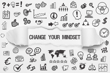 Change Your Mindset / weißes Papier mit Symbole