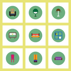 Collection of stylish vector icons in colorful circles Home furniture