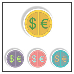 currency stock market sign Vector illustration collection in paper sticker style of currency exchange