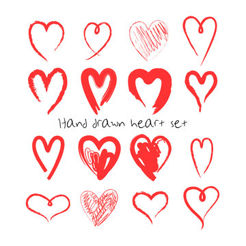 Hand drawn hearts set. Valentine's Day vector illustration. Template for greeting cards, logo element.