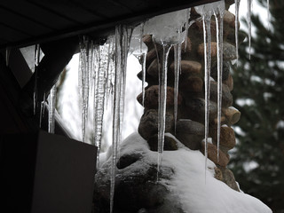 Icicles on the roof of the house