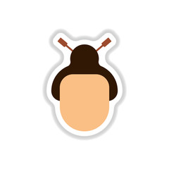 Vector illustration of Chinese new year celebration in paper sticker style Chinese woman face silhouette