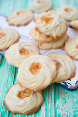 Home-made cookies of kurabie with apricot jam
