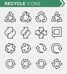 Set of pixel perfect recycle icons for mobile apps and web design.