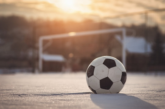 Soccer sunset at winter