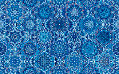 Blue Background Round Tile Mandala Ogee