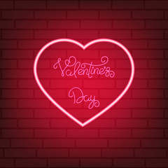 Valentines Day greeting card with neon heart and calligraphy