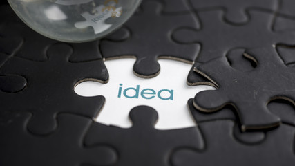 Word idea under jigsaw puzzle piece