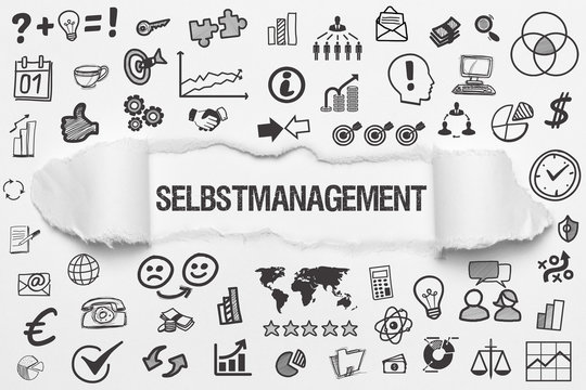 Selbstmanagent / wei&szlig;es Papier mit Symbole