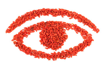 eye shape with Goji berry isolated on white background