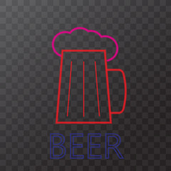 Beer neon lights on a transparent background. Vector illustration .